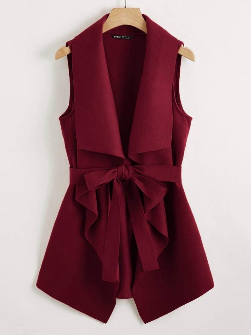 SHEIN Sleeveless Draped Tunic Vest in Burgundy